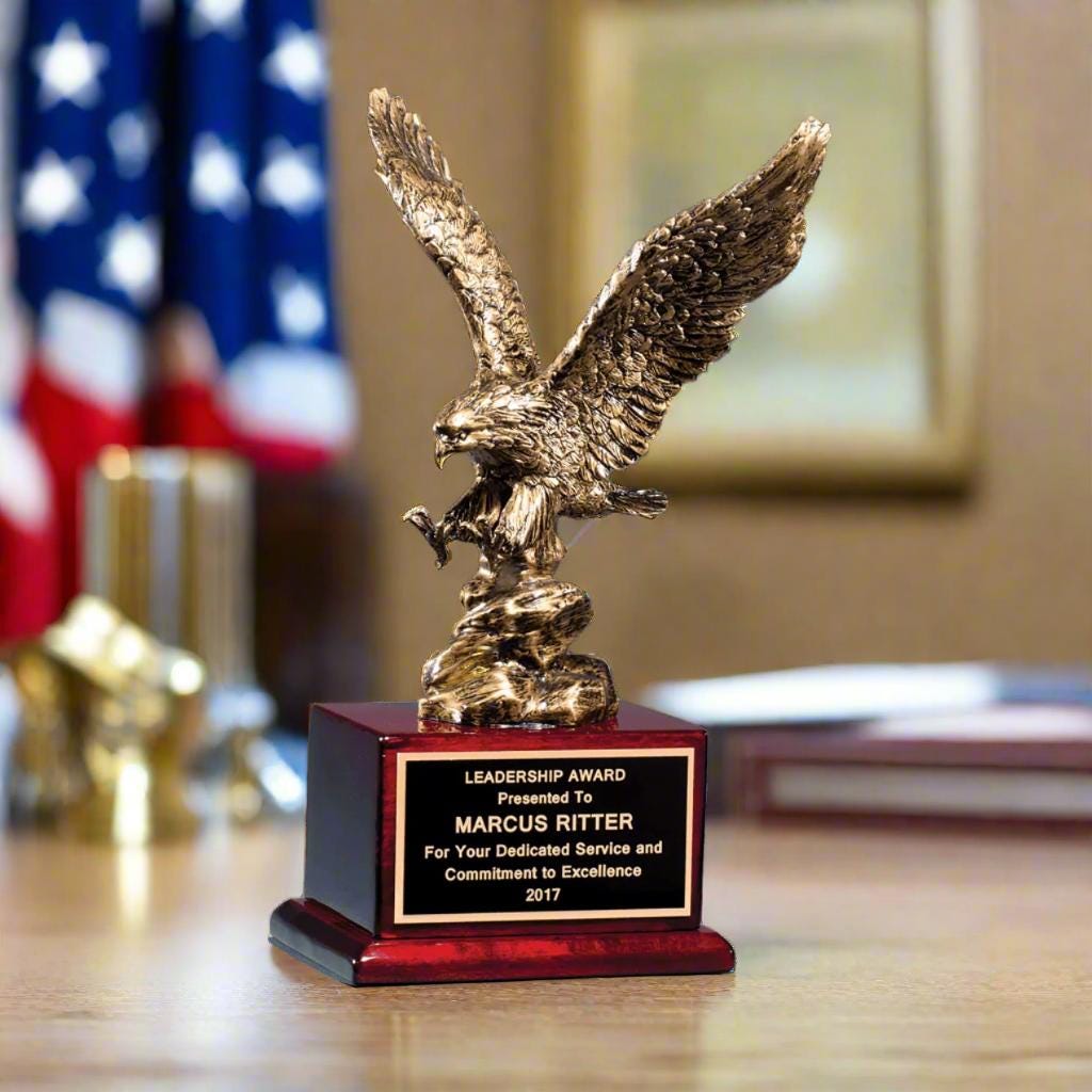 Military Appreciation Award, Bronze Finished Eagle Trophy, Patriotic Recognition Award for Army, Navy, Air Force, Marines & Coast Guard