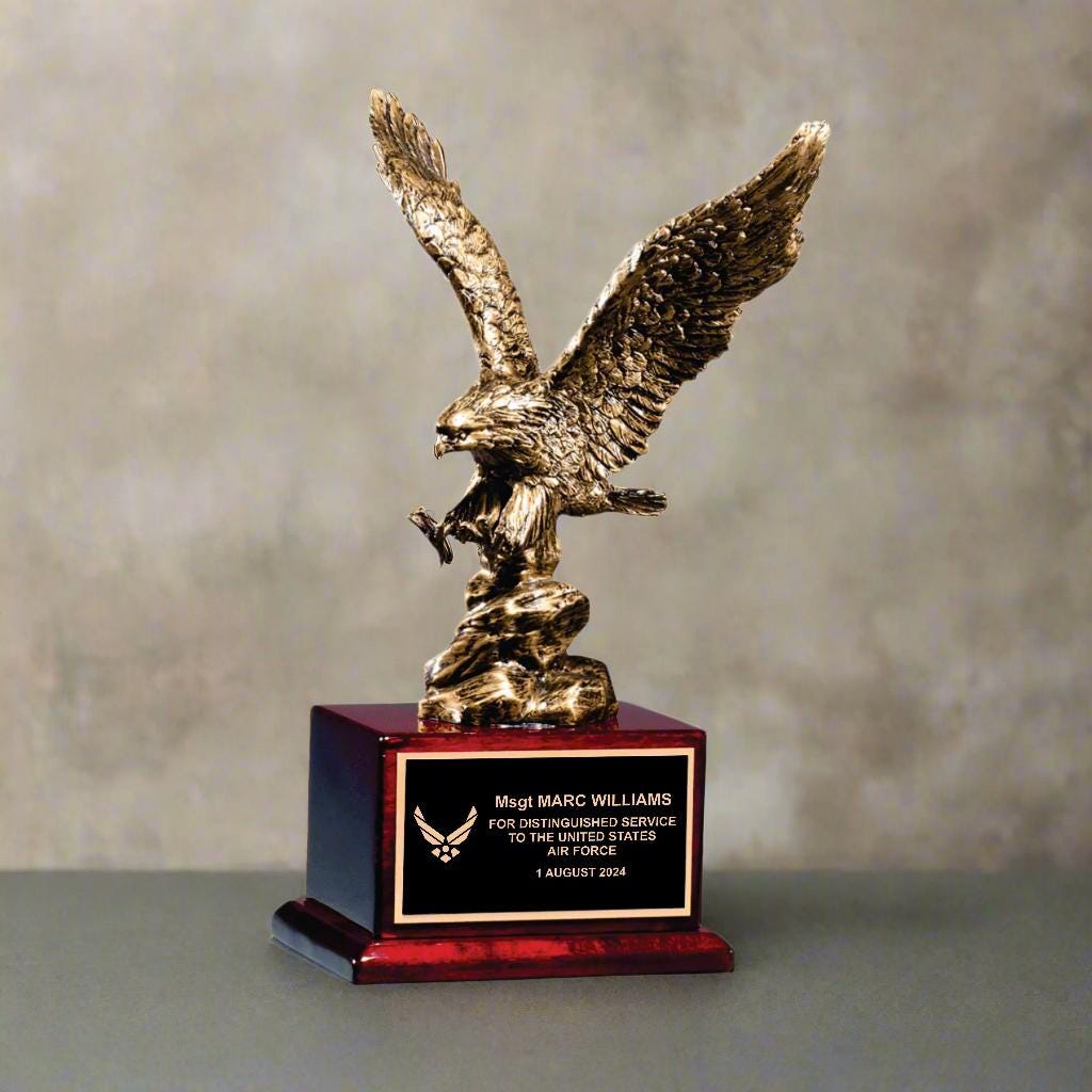 Military Appreciation Award, Bronze Finished Eagle Trophy, Patriotic Recognition Award for Army, Navy, Air Force, Marines & Coast Guard