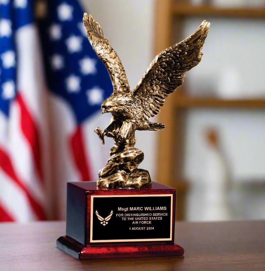 Military Appreciation Award, Bronze Finished Eagle Trophy, Patriotic Recognition Award for Army, Navy, Air Force, Marines & Coast Guard