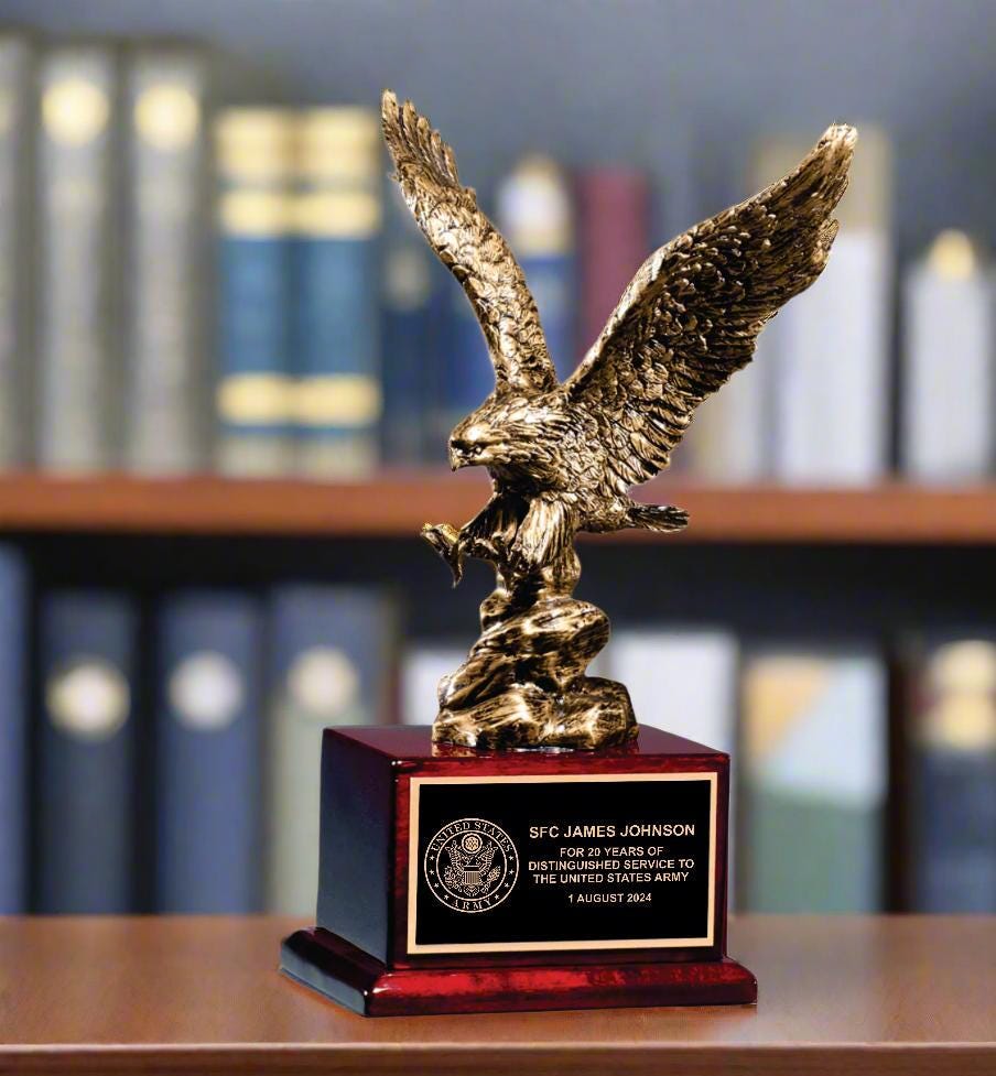 Military Appreciation Award, Bronze Finished Eagle Trophy, Patriotic Recognition Award for Army, Navy, Air Force, Marines & Coast Guard