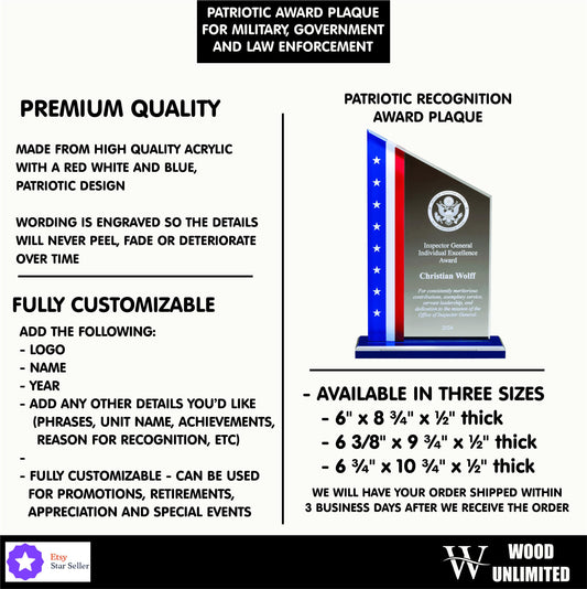 Personalized Award Plaque for Military, Law Enforcement and Government, Military Promotion, Military Retirement, Military Recognition Plaque