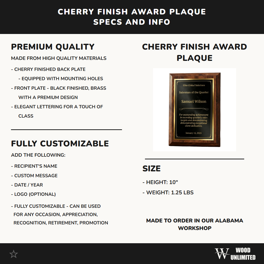 Personalized Salesman Gift Award Plaque - Employee Recognition - Quarter Award - Laser Engraved - Custom Name