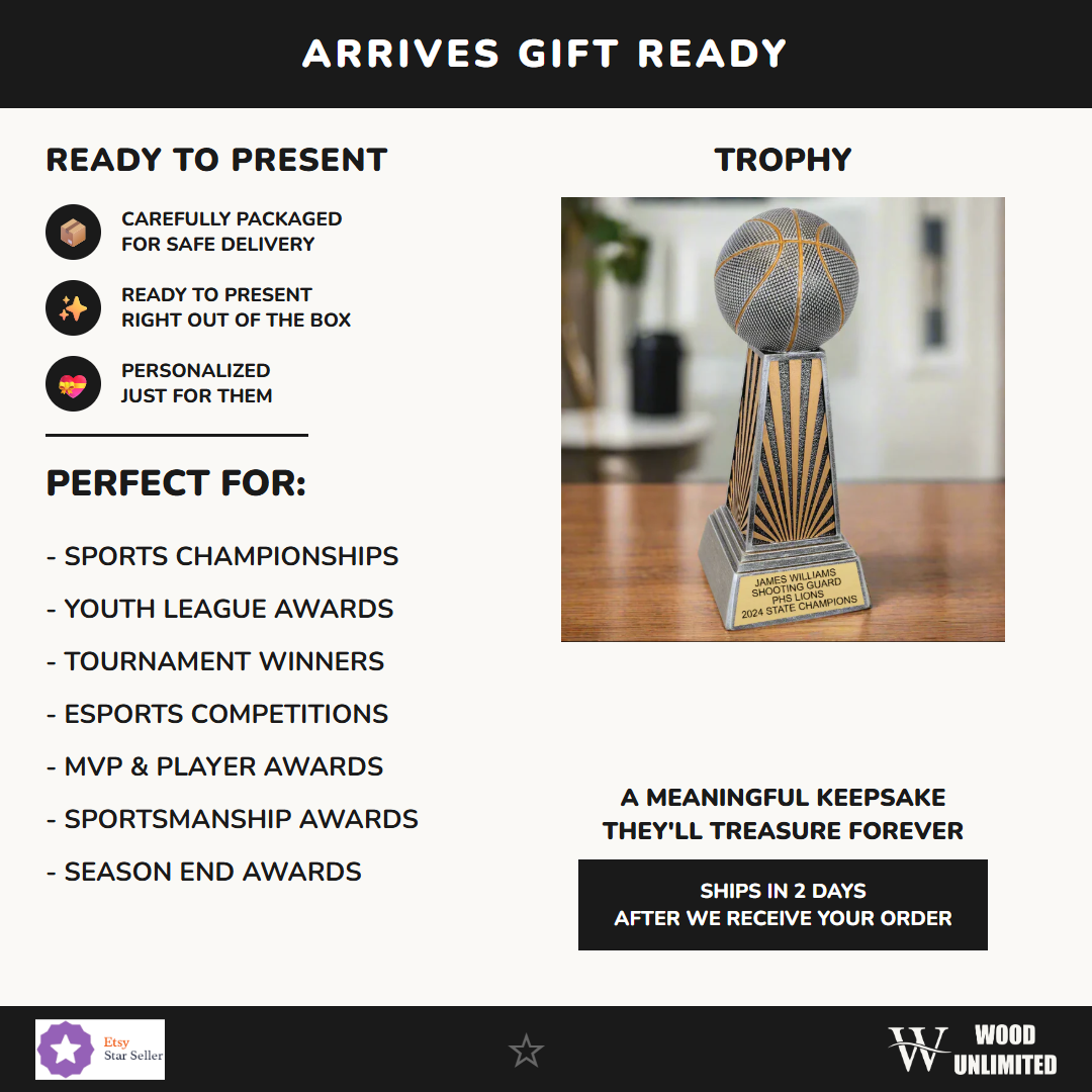 Personalized Basketball Imperial Resin Trophy, Custom Award for Basketball Teams, Players and Coaches - Image 7 of 13