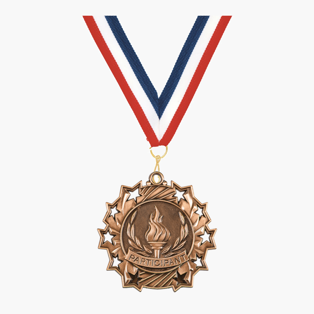 Personalized Participant Medals with Neck Ribbon - Gold Silver Bronze - Custom Engraved