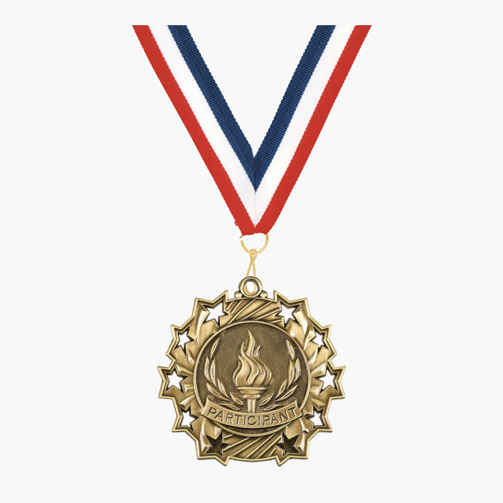 Personalized Participant Medals with Neck Ribbon - Gold Silver Bronze - Custom Engraved