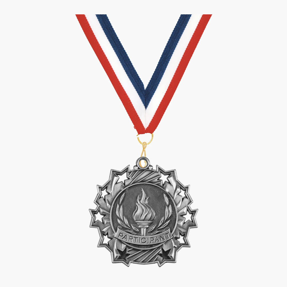 Personalized Participant Medals with Neck Ribbon - Gold Silver Bronze - Custom Engraved