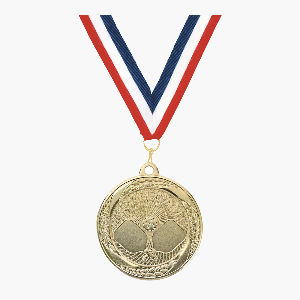 Personalized Pickleball Medals with Neck Ribbon - Gold - Custom Engraved