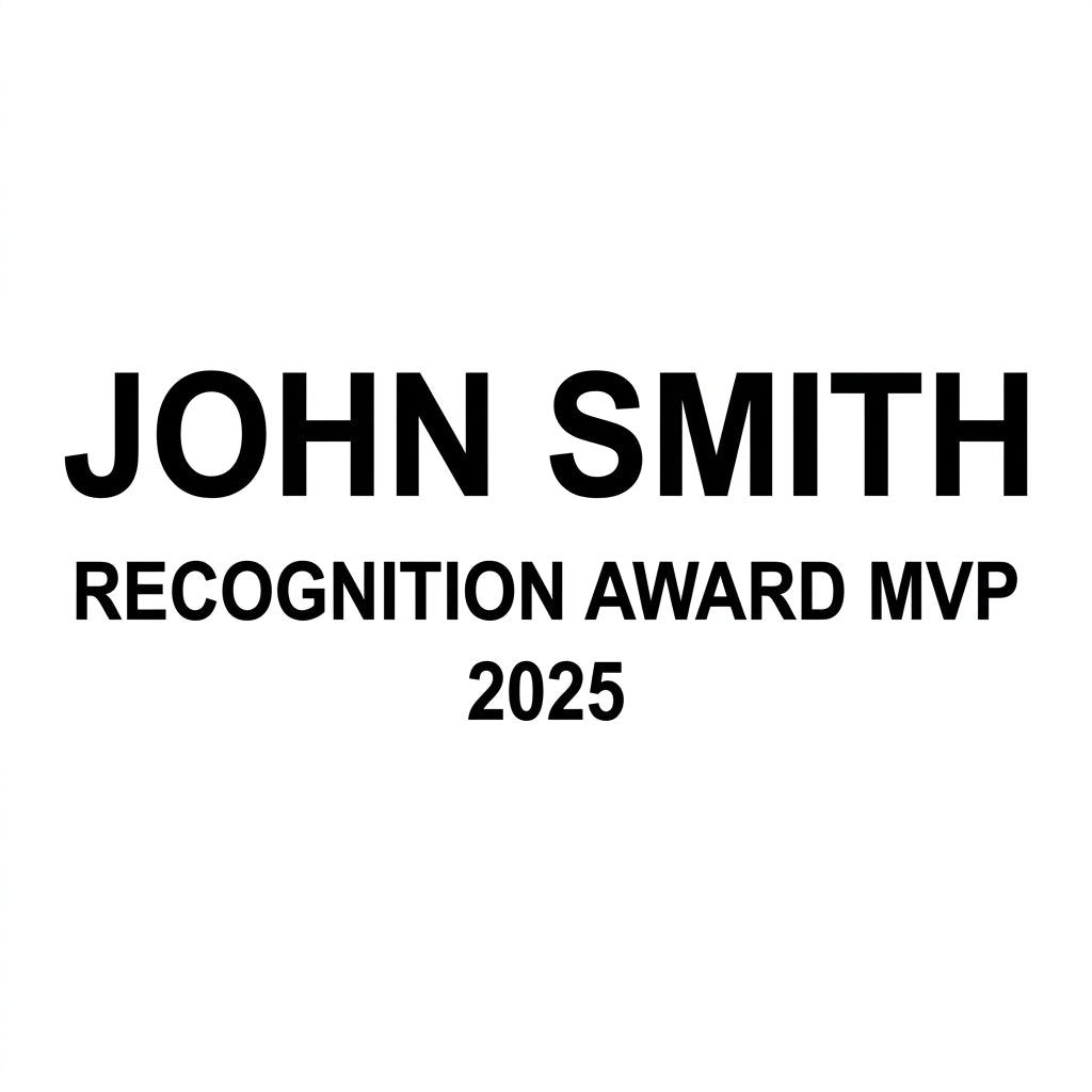 Laser engraving text-placement preview on the resin name plate of a personalized Recognition Award award — featuring Employee Recognition Plaque with Engraving, a popular choice for Non-profit Organizations for Service Anniversaries