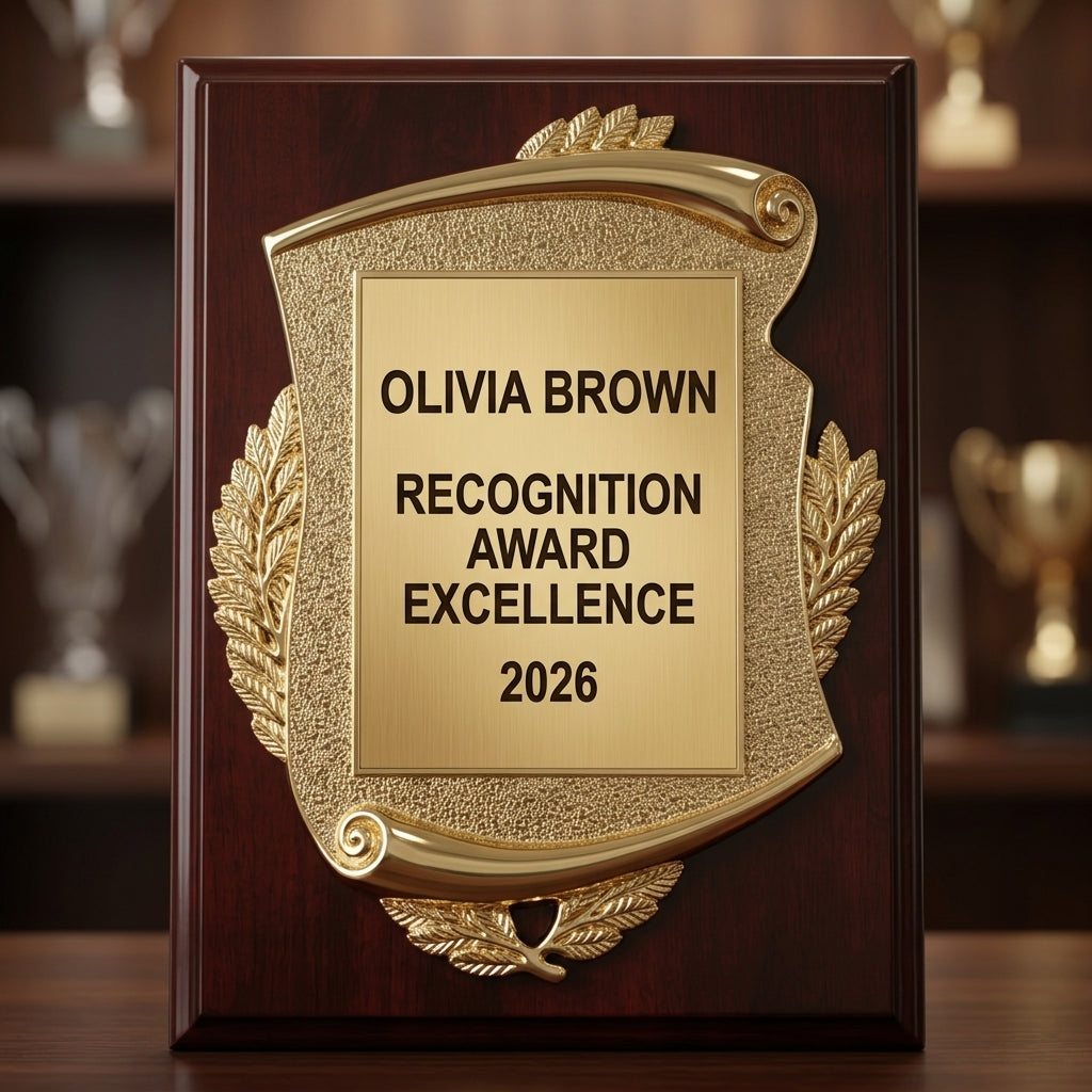 Front view of a personalized Recognition Award award in resin, custom engraved with the recipient's name and achievement — featuring Personalized Corporate Achievement Award, a popular choice for Schools and Universities for Retirement Parties