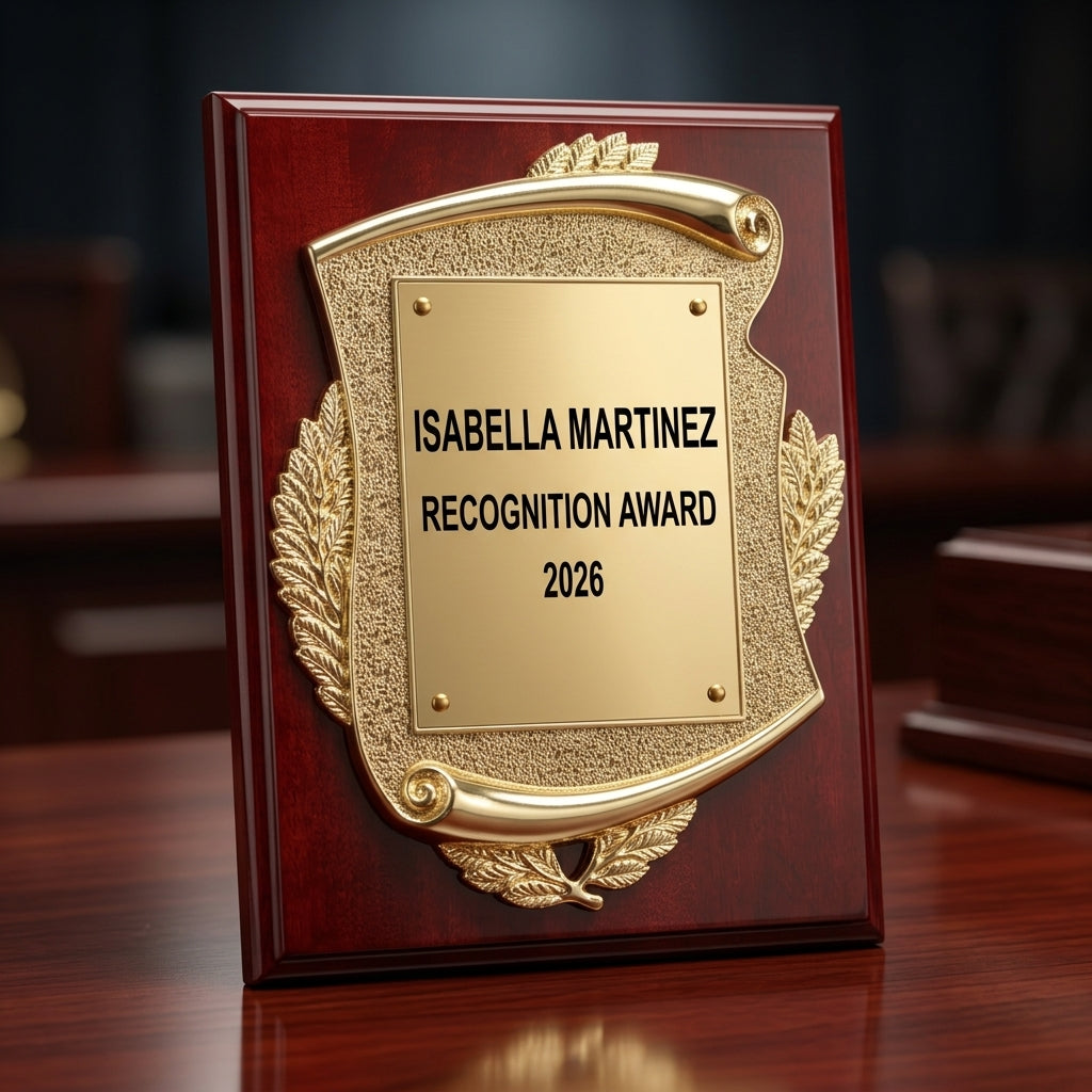 Personalized Recognition Award award angled view showing the resin finish and custom engraving detail — featuring Employee Recognition Plaque with Engraving, a popular choice for Non-profit Organizations for Graduation Ceremonies