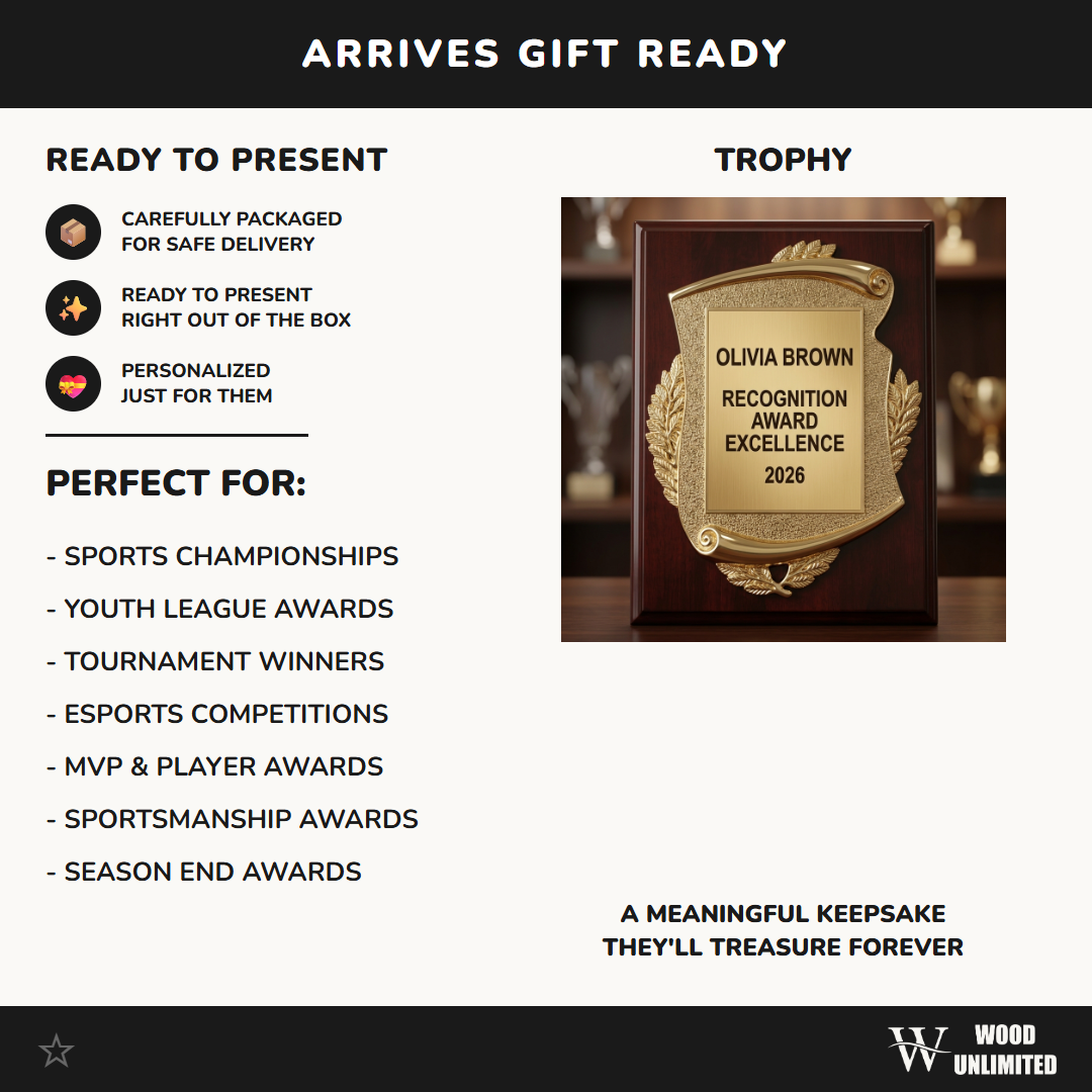Gift-ready presentation of a personalized Recognition Award award in resin, ready to ship for recognition gifting, formatted for Amazon shoppers — featuring Custom Engraved Wooden Plaque, a popular choice for Businesses and Corporations for Academic Achievement Awards
