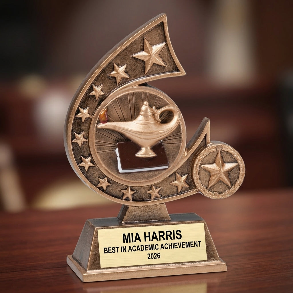 Engraved student recognition trophy | Custom Engraved Academic award, designed for Parents of students celebrating Student of the Year events and Spelling bee competitions, also great for Celebrating graduation milestones