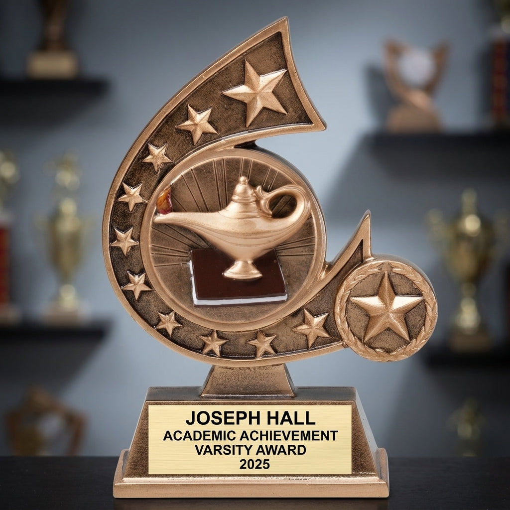 Genie lamp book award for students | Personalized Student trophy for Educational organizations and Libraries and literary clubs, custom laser engraved gold name plate ideal for Science fairs