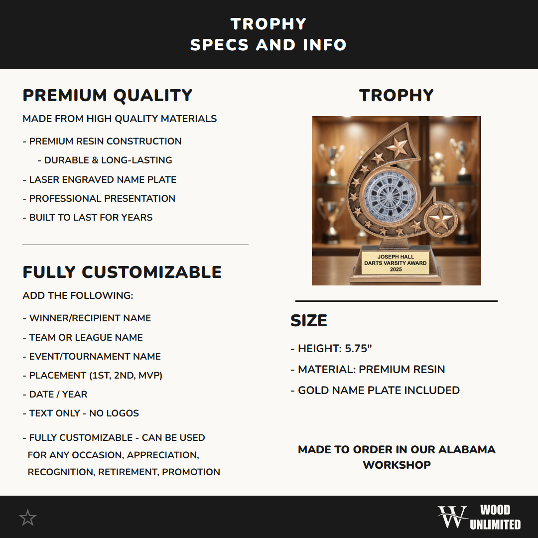 Darts Trophy Award | Personalized Darts Award | Custom Engraved | Darts Gift | Darts Tournament Trophy | Team Award