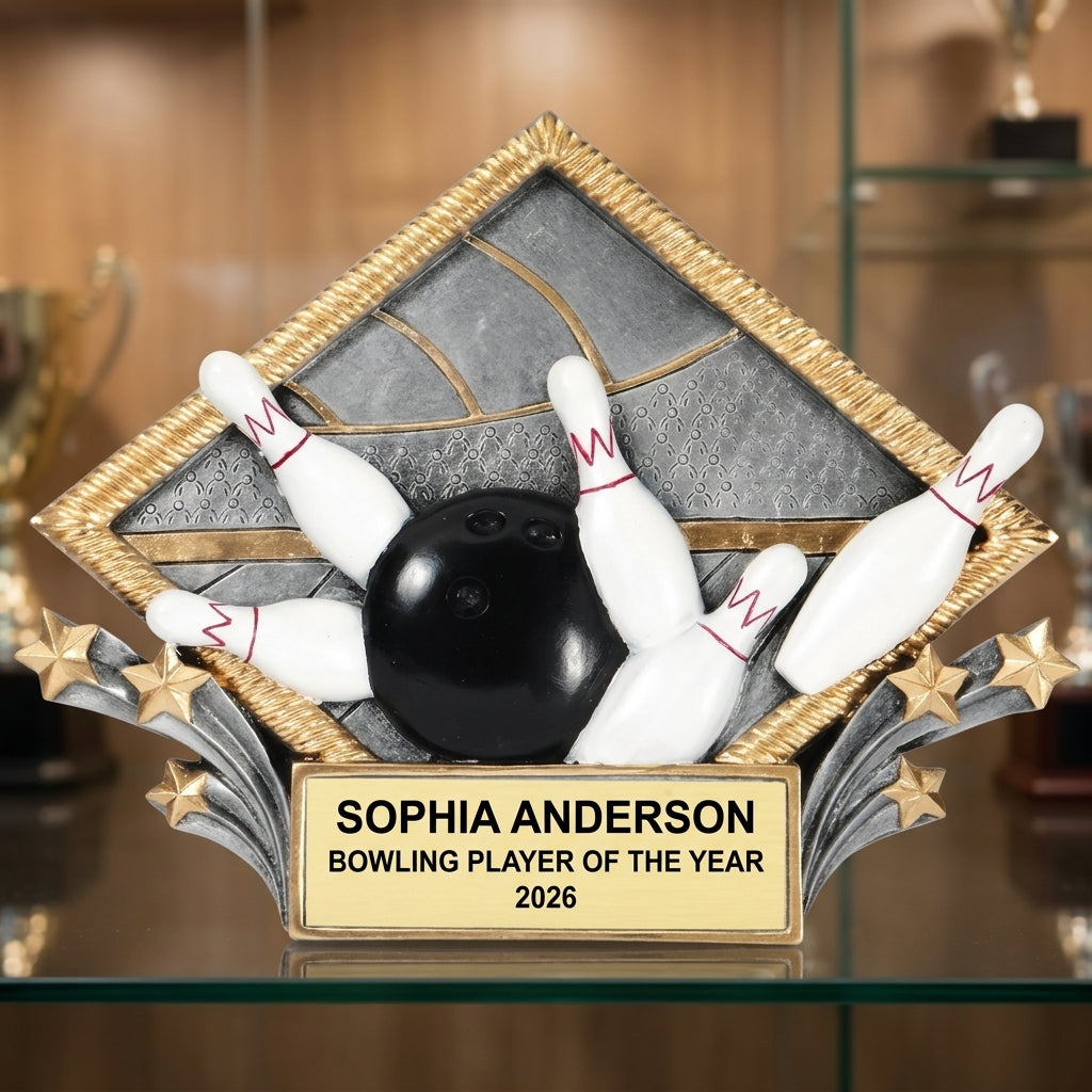 Bowling Award Trophy | Personalized | Custom Engraved | Diamond Plate | Bowling Gift | Team Award | Tournament Trophy - View 1