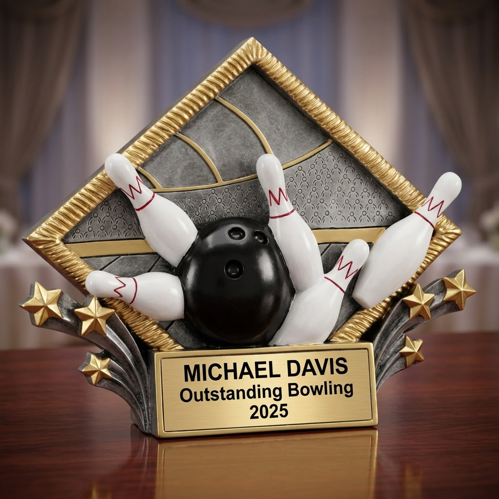 Bowling Award Trophy | Personalized | Custom Engraved | Diamond Plate | Bowling Gift | Team Award | Tournament Trophy - View 2