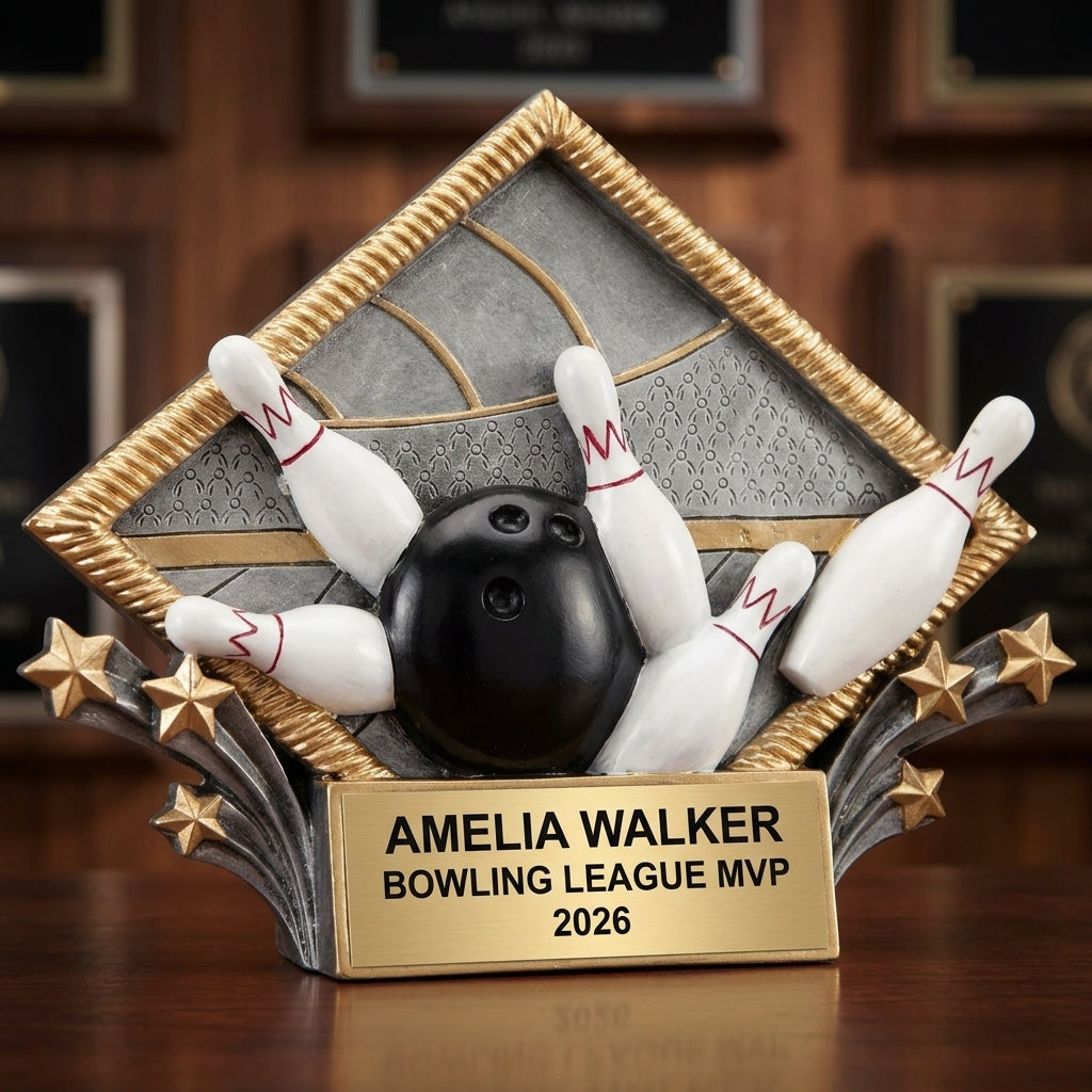 Bowling Award Trophy | Personalized | Custom Engraved | Diamond Plate | Bowling Gift | Team Award | Tournament Trophy - View 3