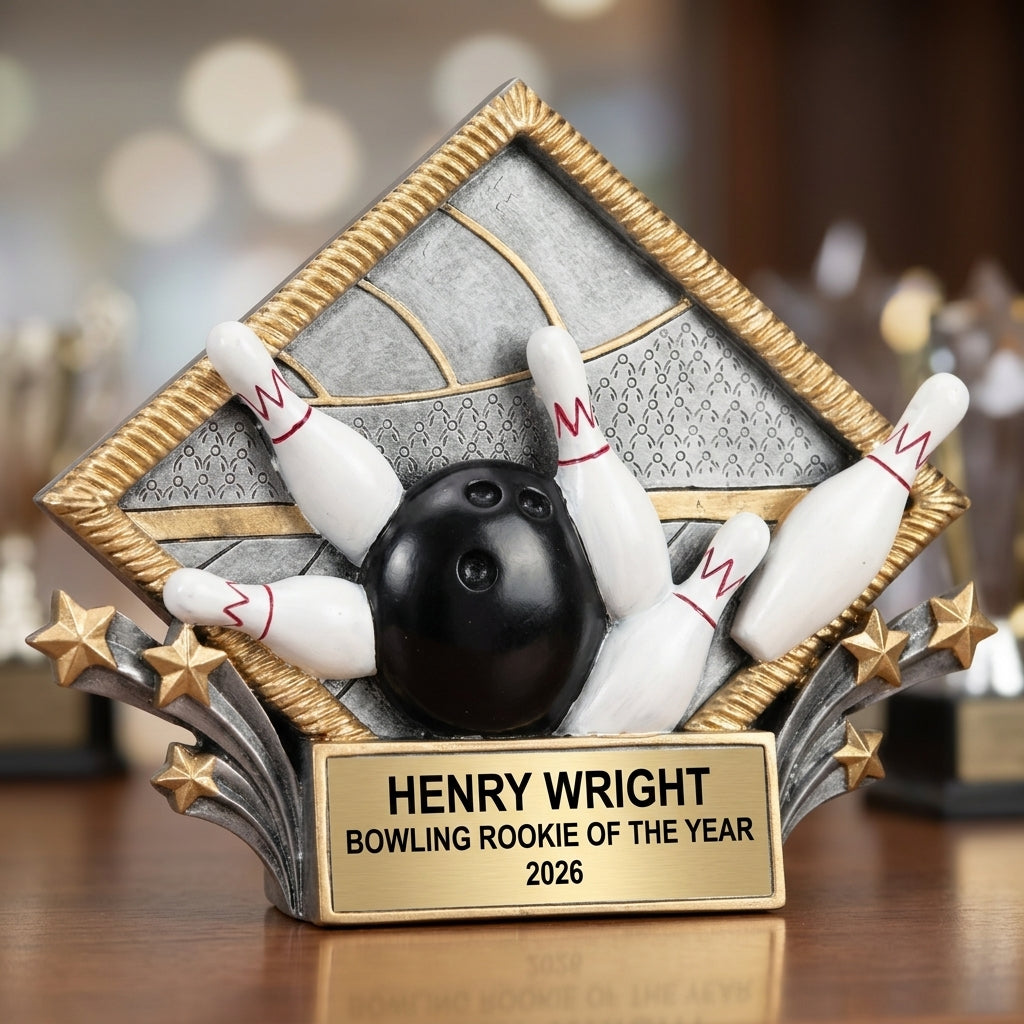 Bowling Award Trophy | Personalized | Custom Engraved | Diamond Plate | Bowling Gift | Team Award | Tournament Trophy - View 4