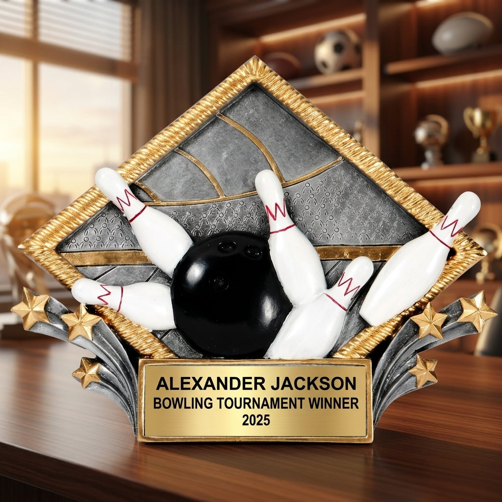 Bowling Award Trophy | Personalized | Custom Engraved | Diamond Plate | Bowling Gift | Team Award | Tournament Trophy - View 5