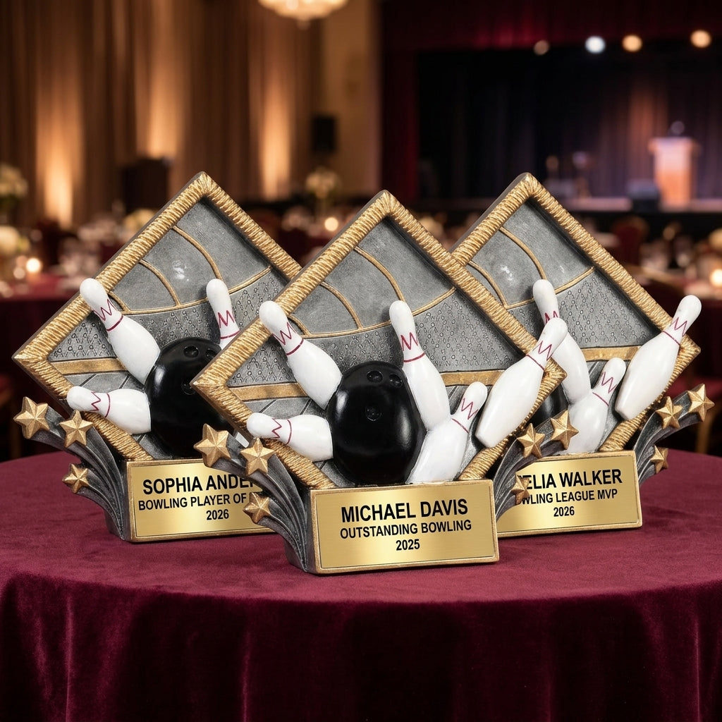 Bowling Award Trophy | Personalized | Custom Engraved | Diamond Plate | Bowling Gift | Team Award | Tournament Trophy - View 6
