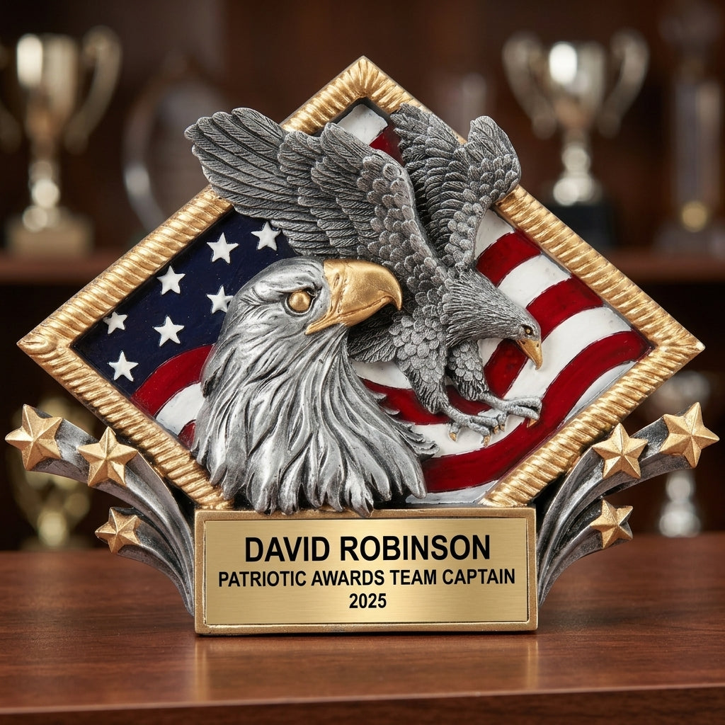 Personalized Patriotic Awards award styled for gifting, custom laser engraved in resin — featuring Resin eagle plaque with engraving, a popular choice for Government Employees for Corporate Achievement Awards