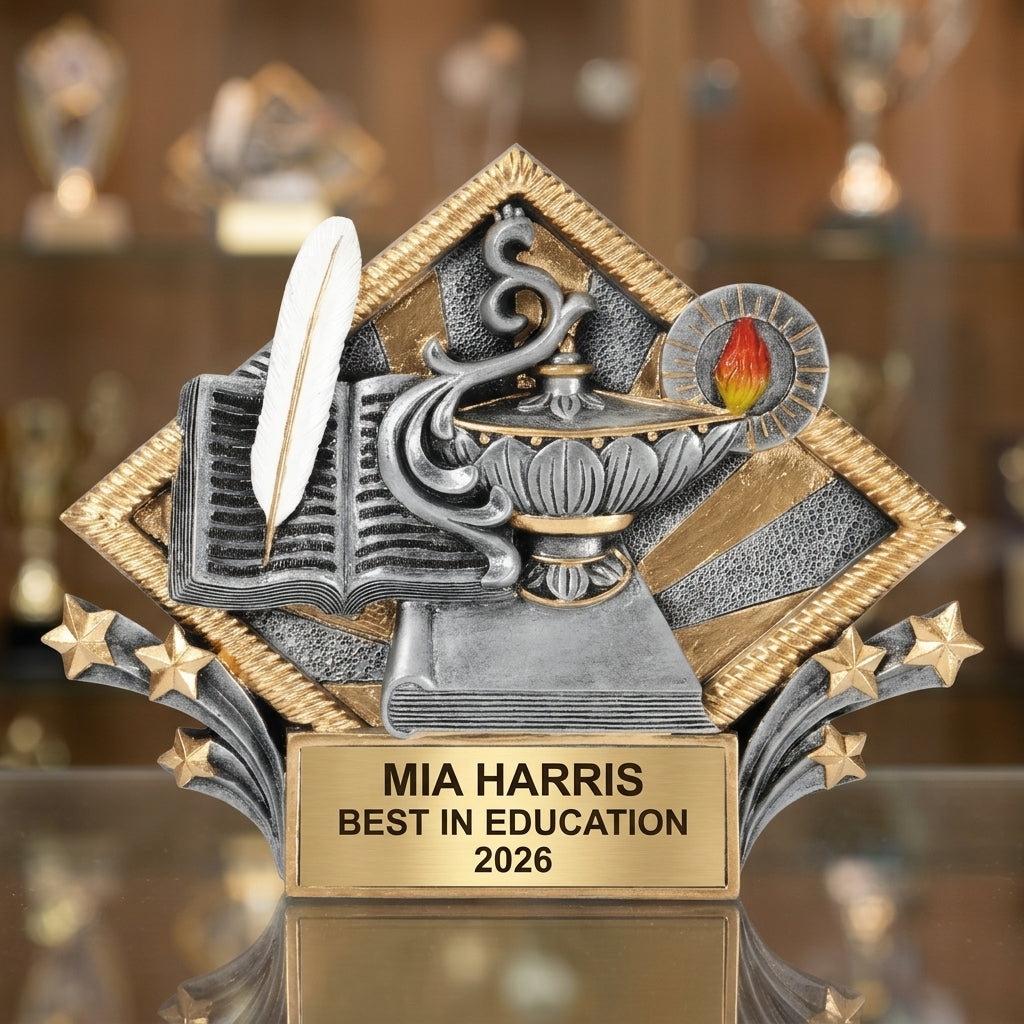 Education Trophy Award | Personalized | Custom Engraved | Lamp of Knowledge | Teacher Gift | Student Recognition - View 1