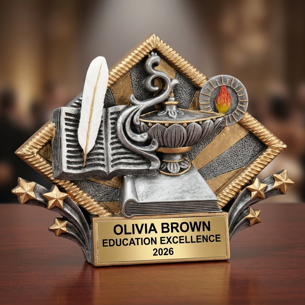 Education Trophy Award | Personalized | Custom Engraved | Lamp of Knowledge | Teacher Gift | Student Recognition - View 2