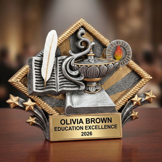 Education Trophy Award | Personalized | Custom Engraved | Lamp of Knowledge | Teacher Gift | Student Recognition - View 2