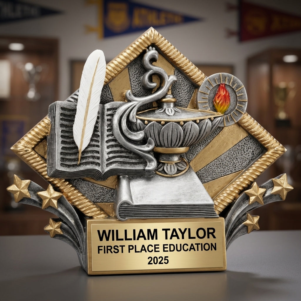Education Trophy Award | Personalized | Custom Engraved | Lamp of Knowledge | Teacher Gift | Student Recognition - View 3