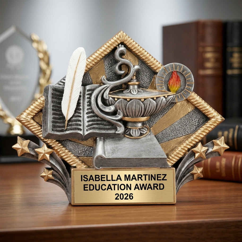 Education Trophy Award | Personalized | Custom Engraved | Lamp of Knowledge | Teacher Gift | Student Recognition - View 4