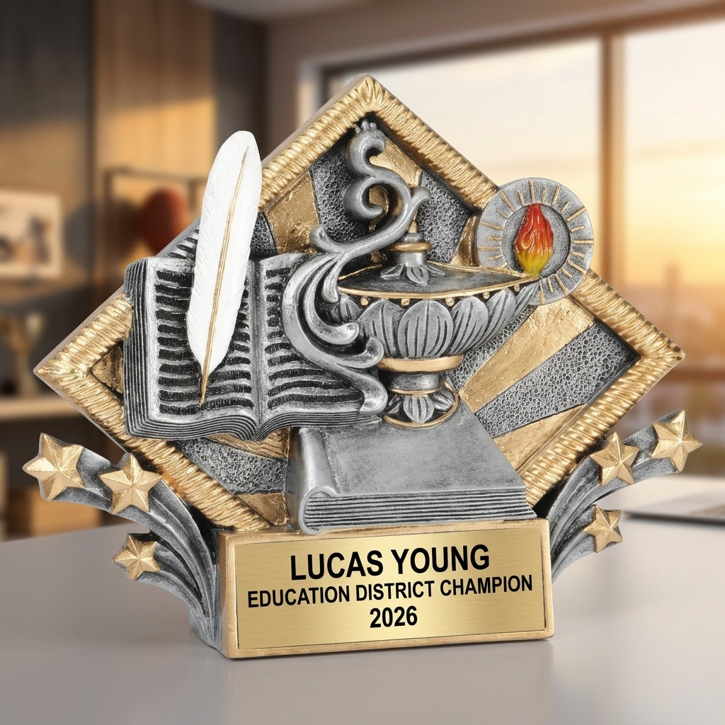 Education Trophy Award | Personalized | Custom Engraved | Lamp of Knowledge | Teacher Gift | Student Recognition - View 5