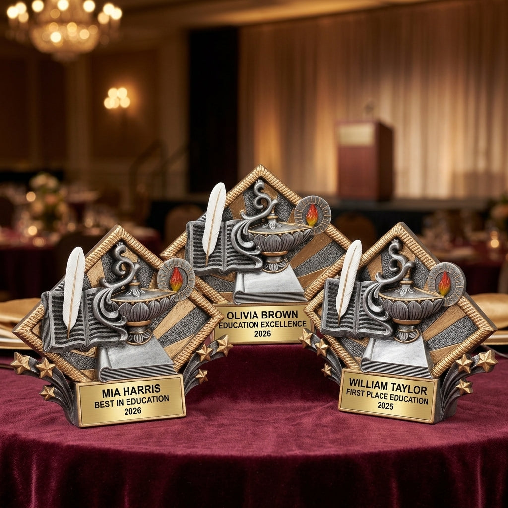 Education Trophy Award | Personalized | Custom Engraved | Lamp of Knowledge | Teacher Gift | Student Recognition - View 6