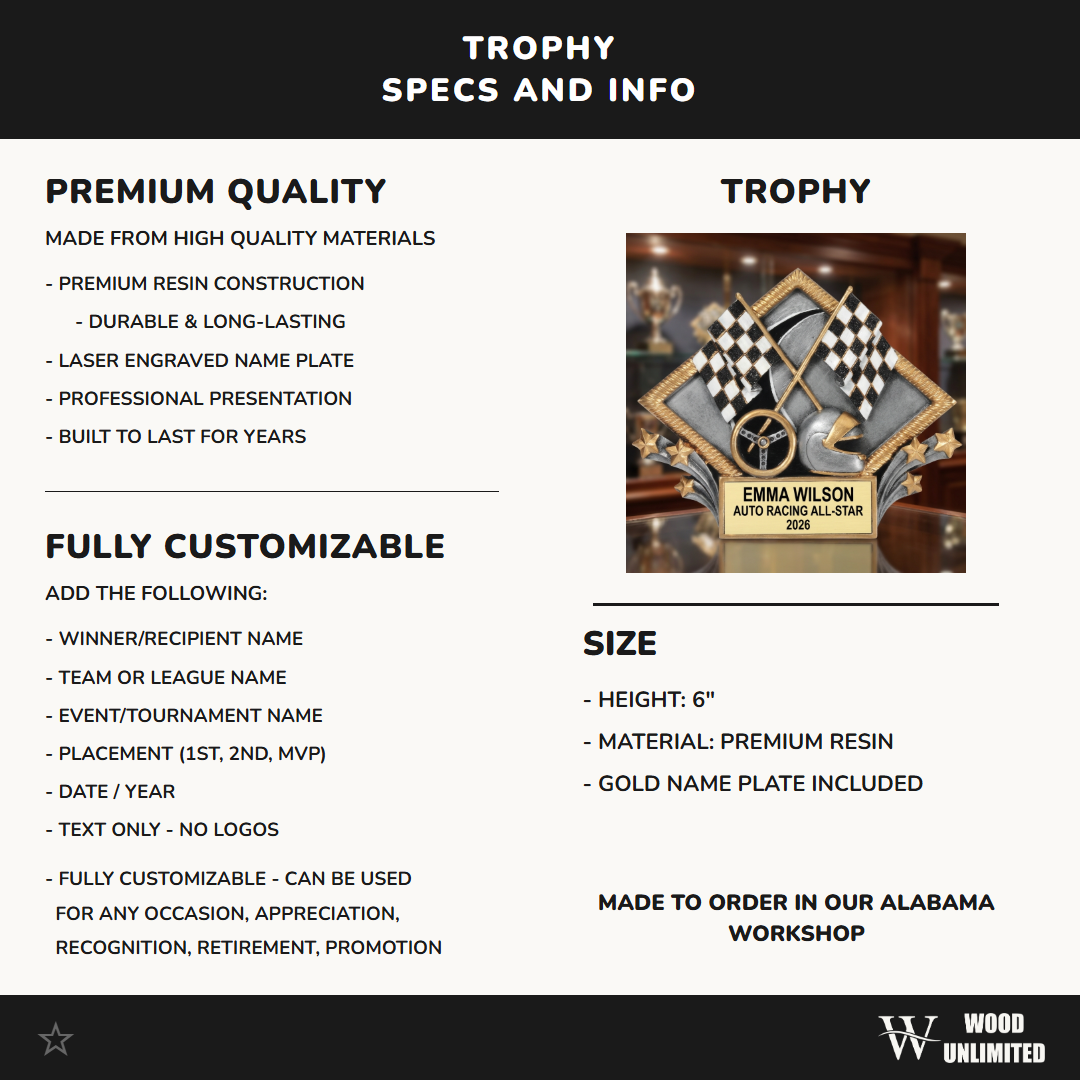 Sports Award Trophy | Personalized | Custom Engraved | Racing Diamond Plate | Team Gift | Achievement | Champion