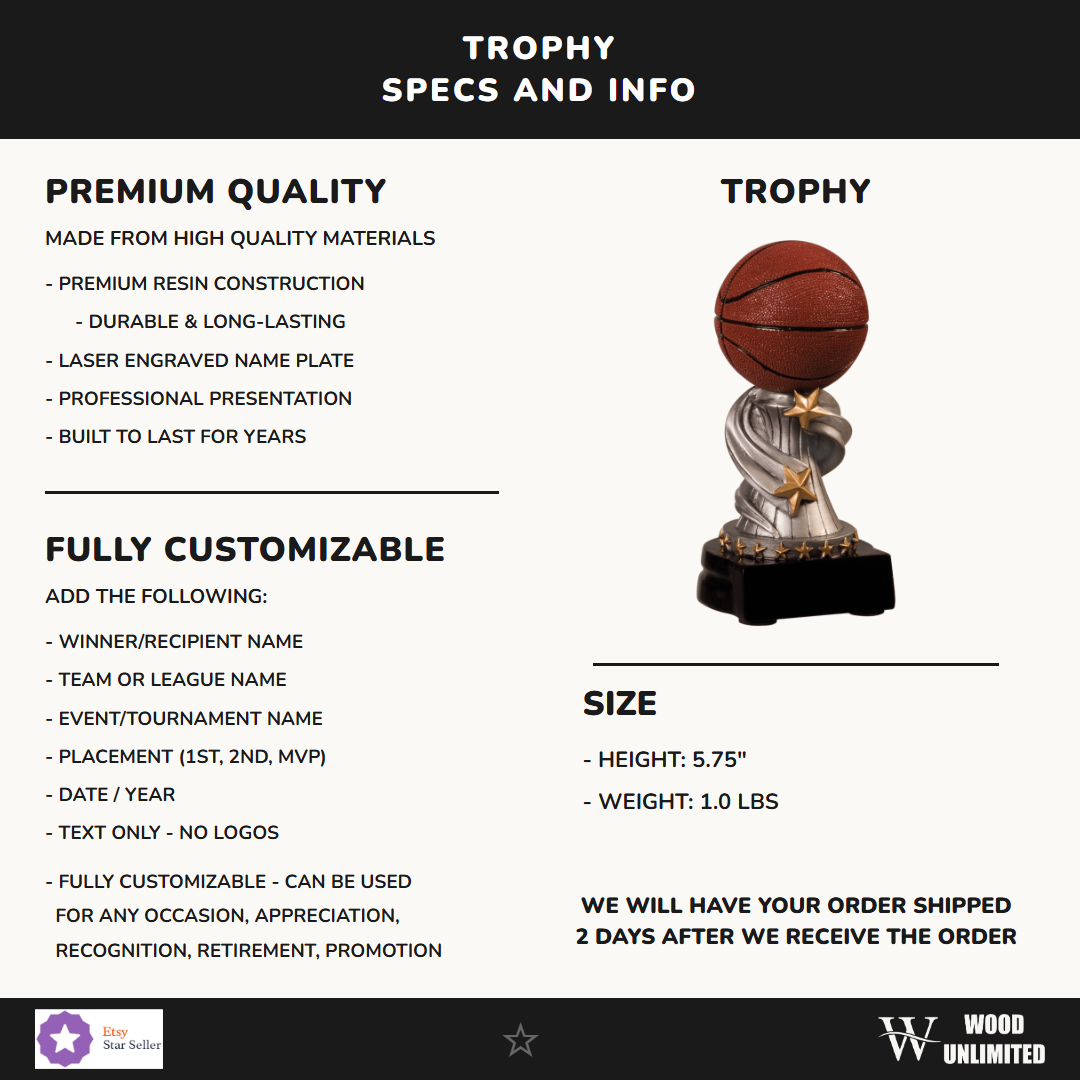 Basketball trophy size and product specifications - 5.75 inches tall