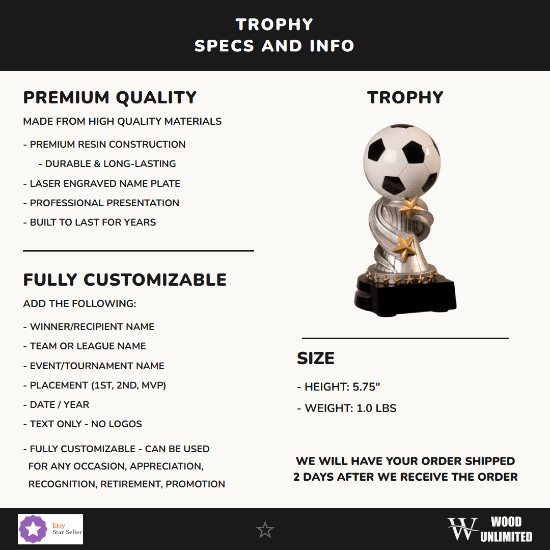 Soccer trophy size and product specifications - 5.75 inches tall