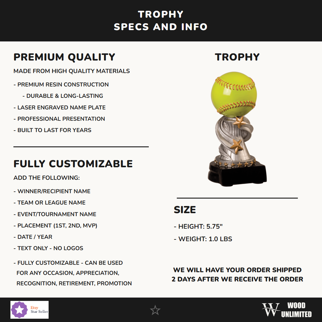 Softball trophy size and product specifications - 5.75 inches tall