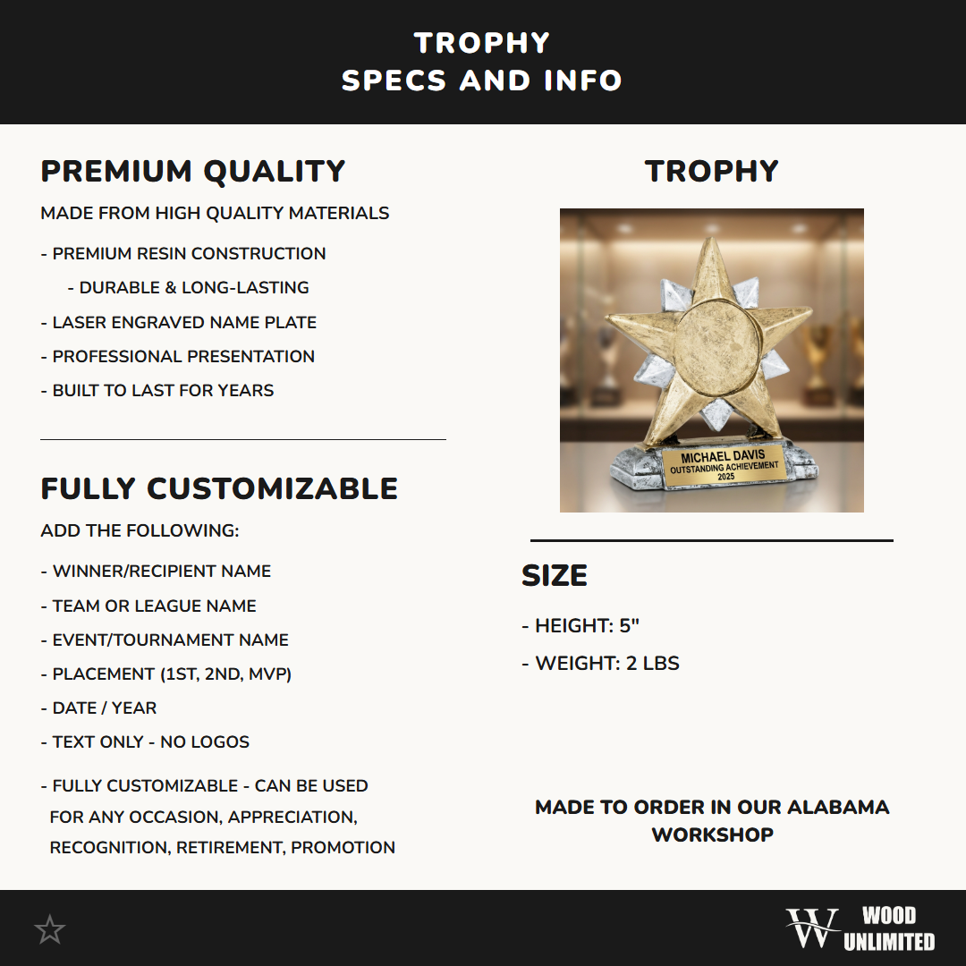 Personalized | Achievement Award | Custom Engraved | Star | Trophy | Award | Engraved | Custom | Recognition | MVP | Gift