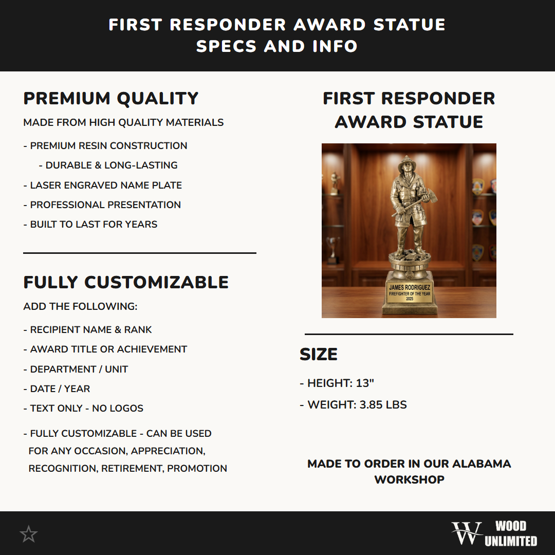 Personalized First Responder Trophy Award - Custom Laser Engraved Recognition Figure