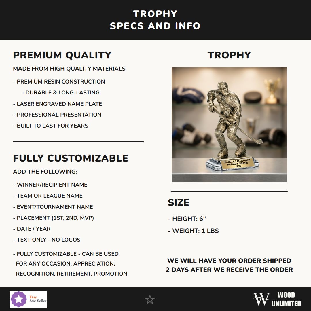 Personalized | Hockey Award | Custom Engraved | Hockey Trophy | Personalized Award | Engraved Trophy | Youth Hockey | MVP Award