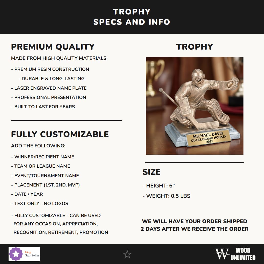 Personalized | Hockey Award | Custom Engraved | Hockey Goalie | Custom Trophy | Personalized Award | Engraved Gift | Youth Hockey