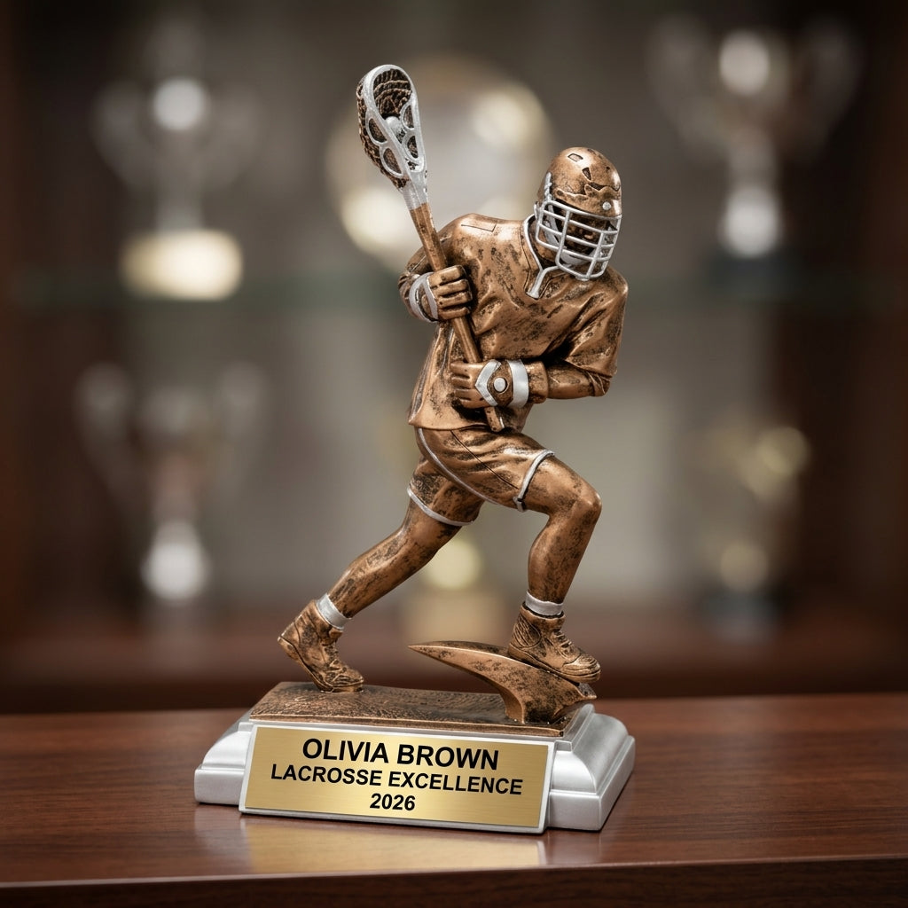 Lacrosse Trophy Award | Personalized | Custom Engraved | Lacrosse MVP | Gold Name Plate | Wood Unlimited - View 4