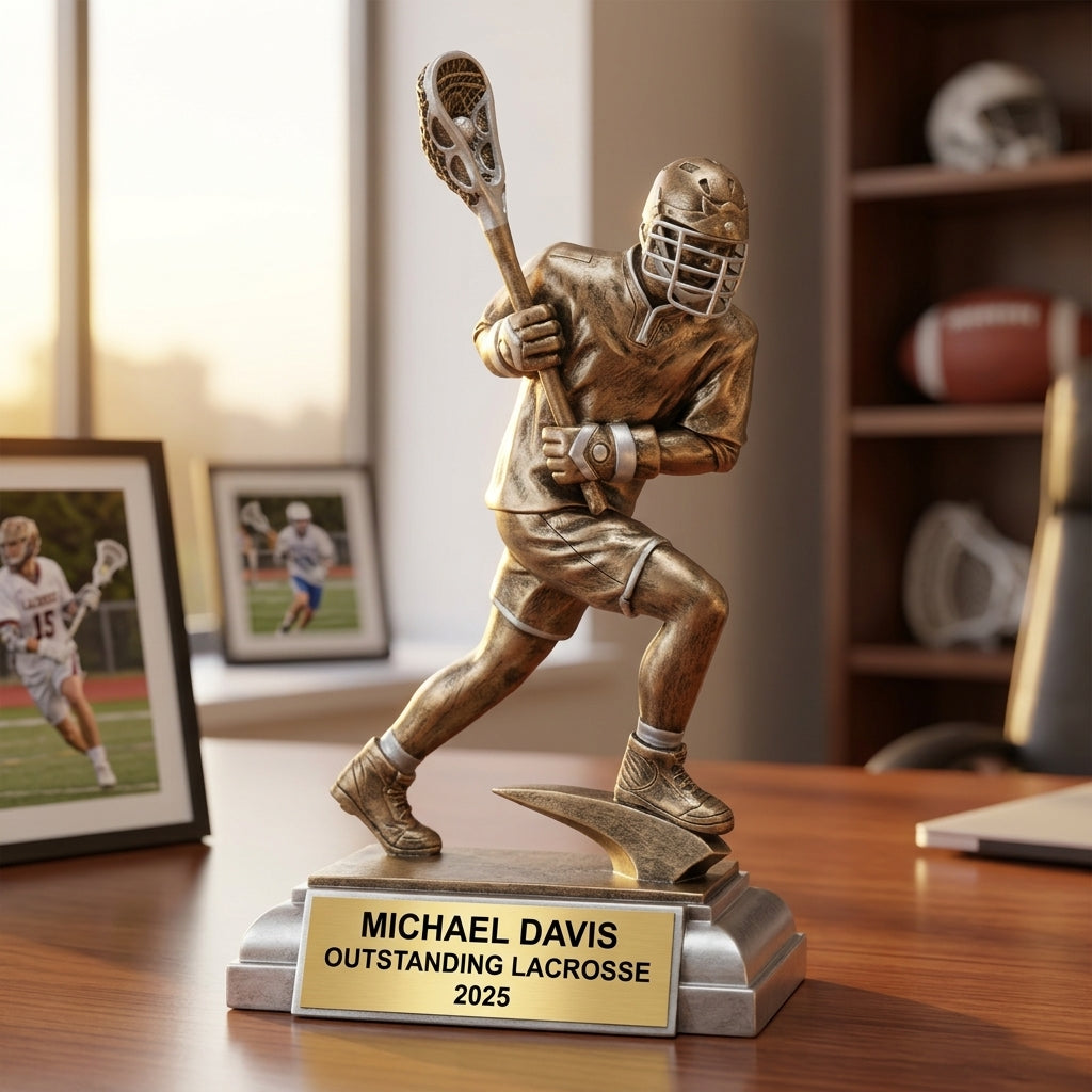 Lacrosse Trophy Award | Personalized | Custom Engraved | Lacrosse MVP | Gold Name Plate | Wood Unlimited - View 5