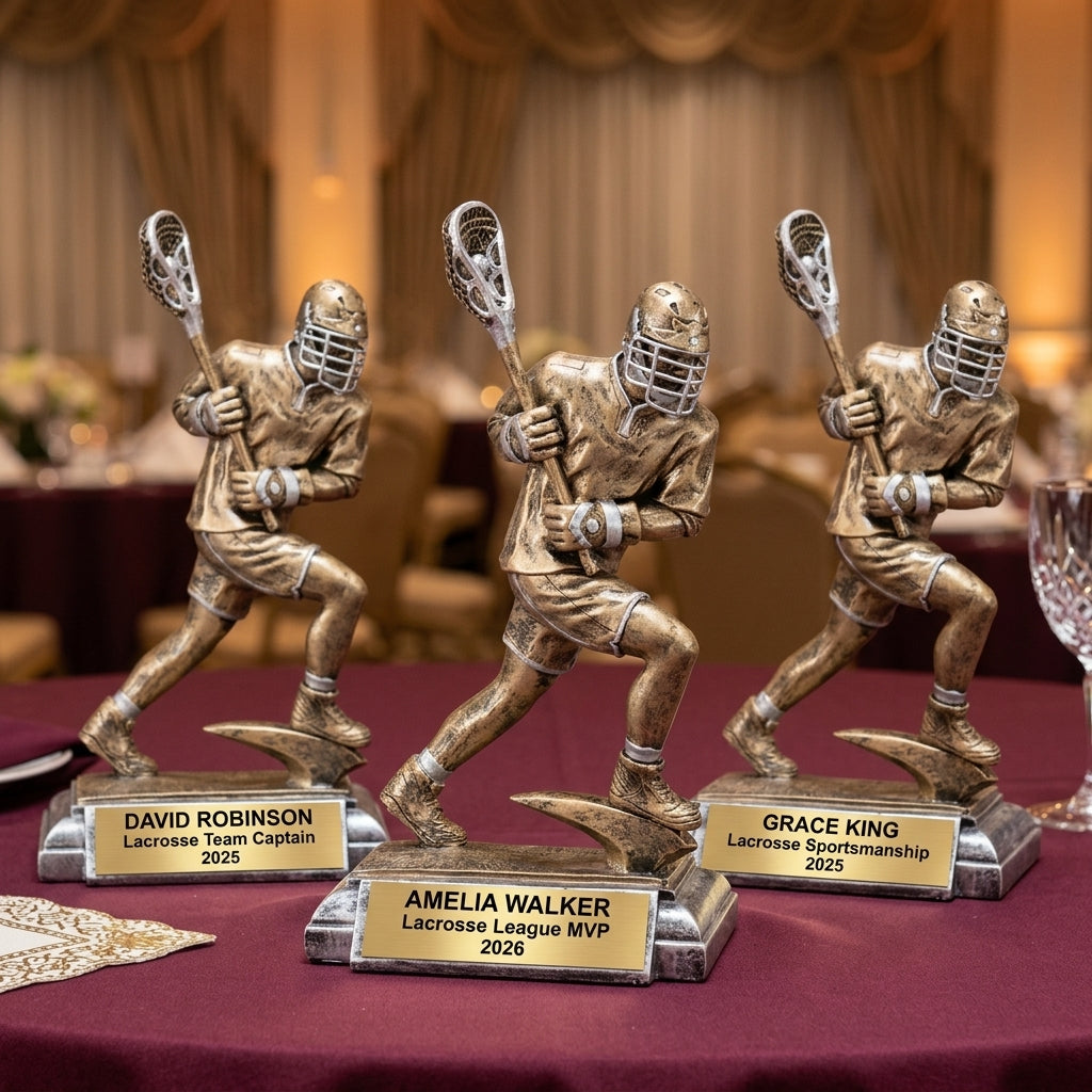 Lacrosse Trophy Award | Personalized | Custom Engraved | Lacrosse MVP | Gold Name Plate | Wood Unlimited - View 6