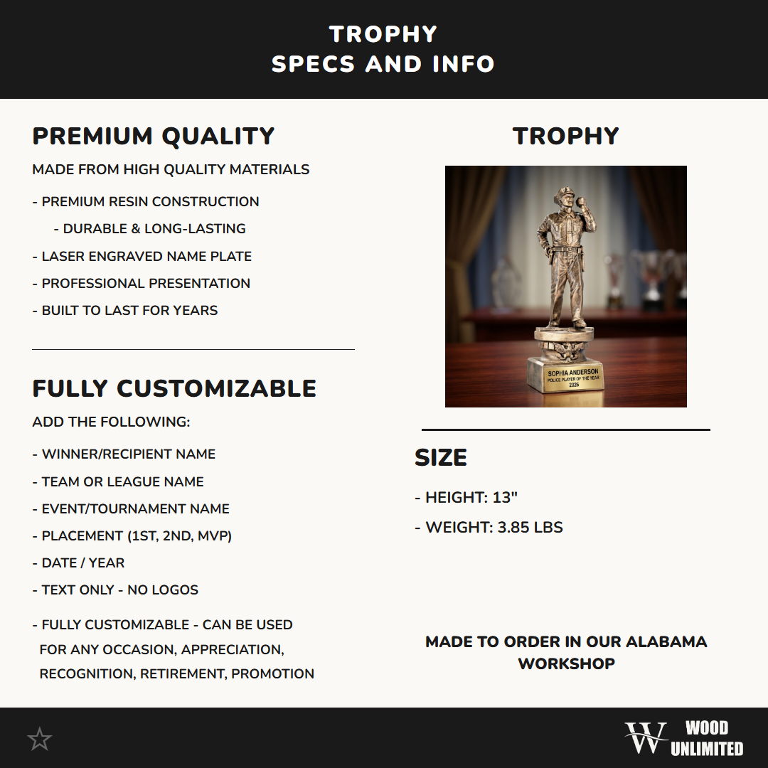 Personalized | Police Award | Custom Engraved | Police Officer | Law Enforcement | Trophy Award | Personalized Engraved | Retirement Gift