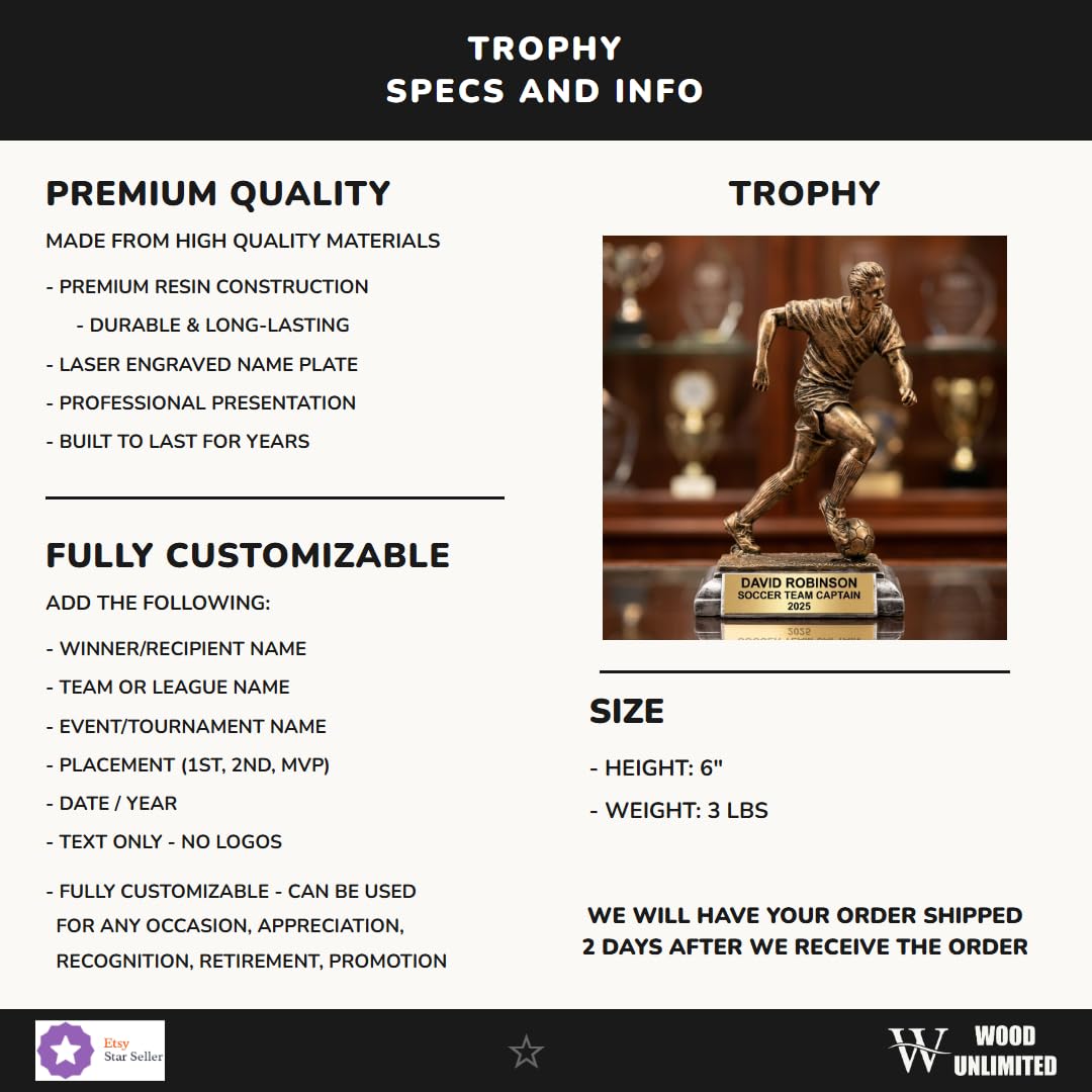 Personalized | Soccer Award | Custom Engraved | Soccer Trophy | Personalized Soccer Award | Engraved Trophy | Youth Soccer | Team Captain