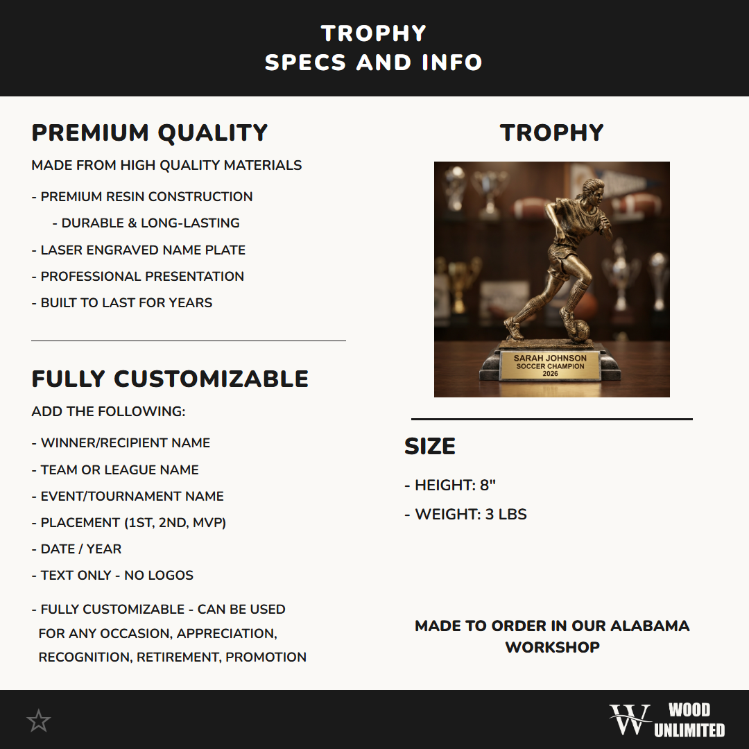 Personalized | Soccer Award | Custom Engraved | Personalized Soccer Trophy | Female Soccer Award | Engraved Girls Trophy