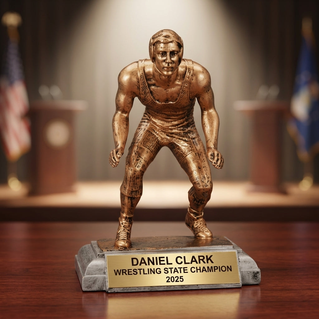 Personalized | Wrestling Award | Custom Engraved | Wrestling Trophy | Personalized Award | Engraved Gift | Wrestler Figure | Team Award - View 2