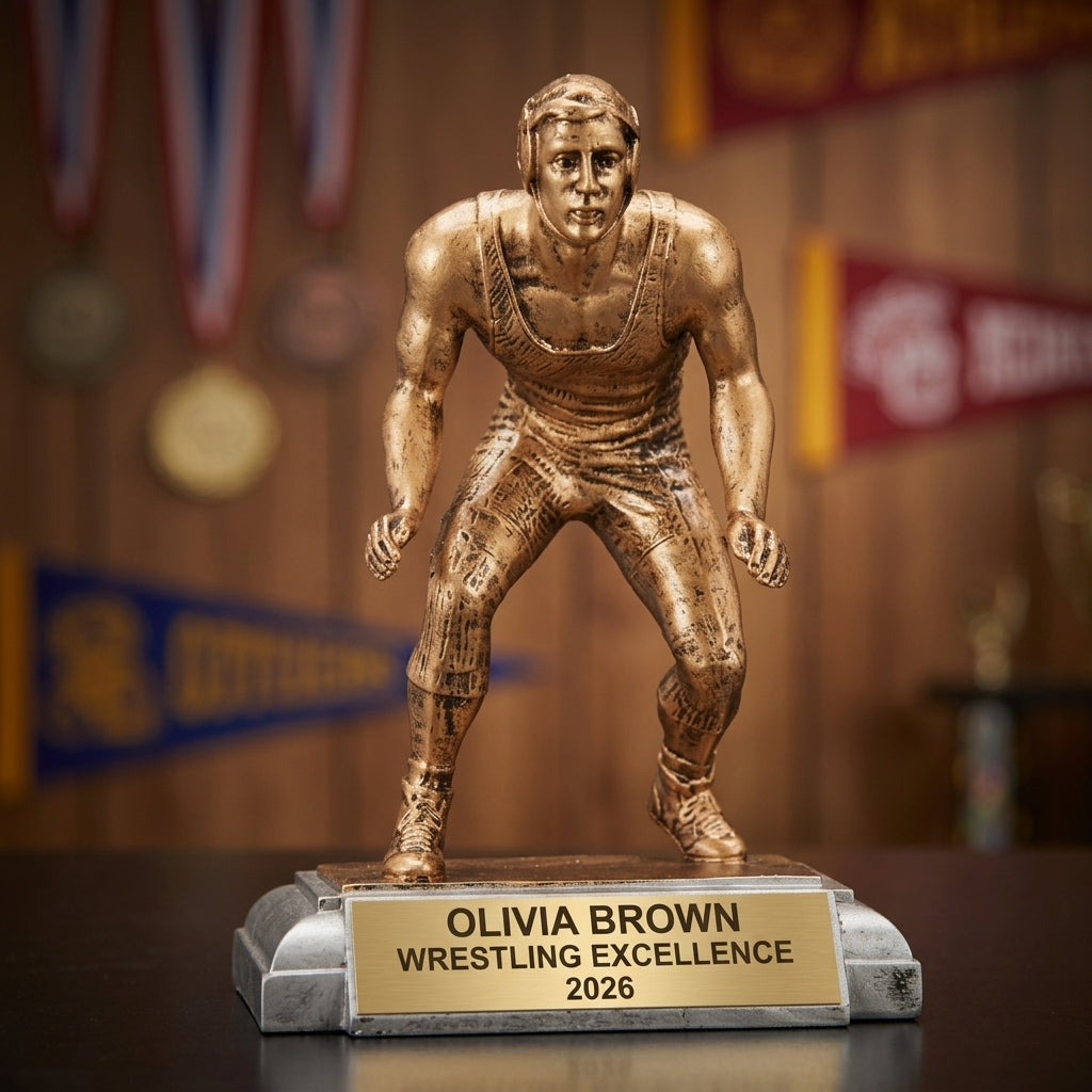 Personalized | Wrestling Award | Custom Engraved | Wrestling Trophy | Personalized Award | Engraved Gift | Wrestler Figure | Team Award - View 3
