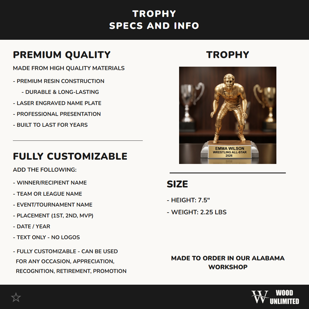 Personalized – 7 1/2" | Wrestling Award | Custom Engraved | Wrestling Trophy | Personalized Award | Engraved Gift | Wrestler Figure | Team Award