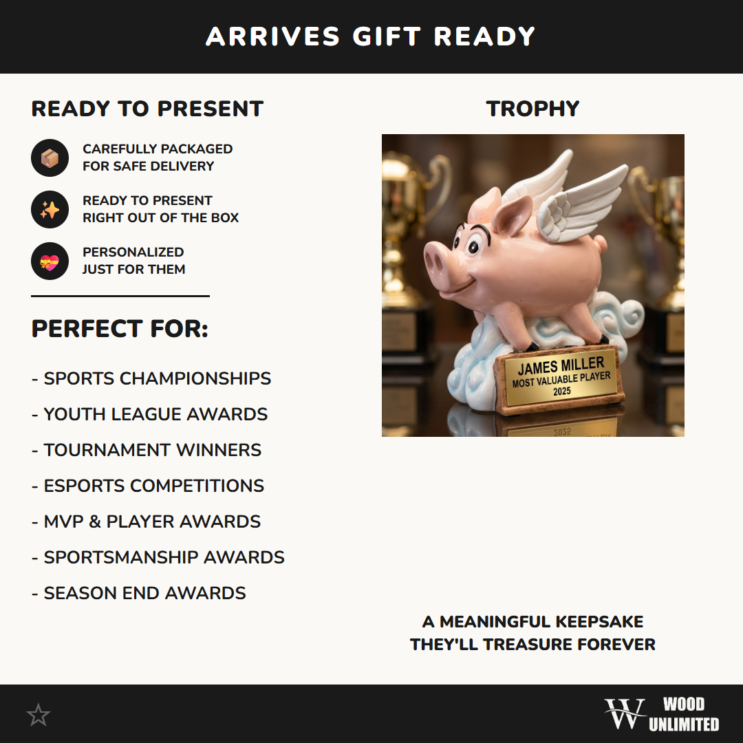 Personalized | Impossible Achievement Award | Custom Engraved | Flying Pig Trophy | When Pigs Fly Award | Unique Recognition